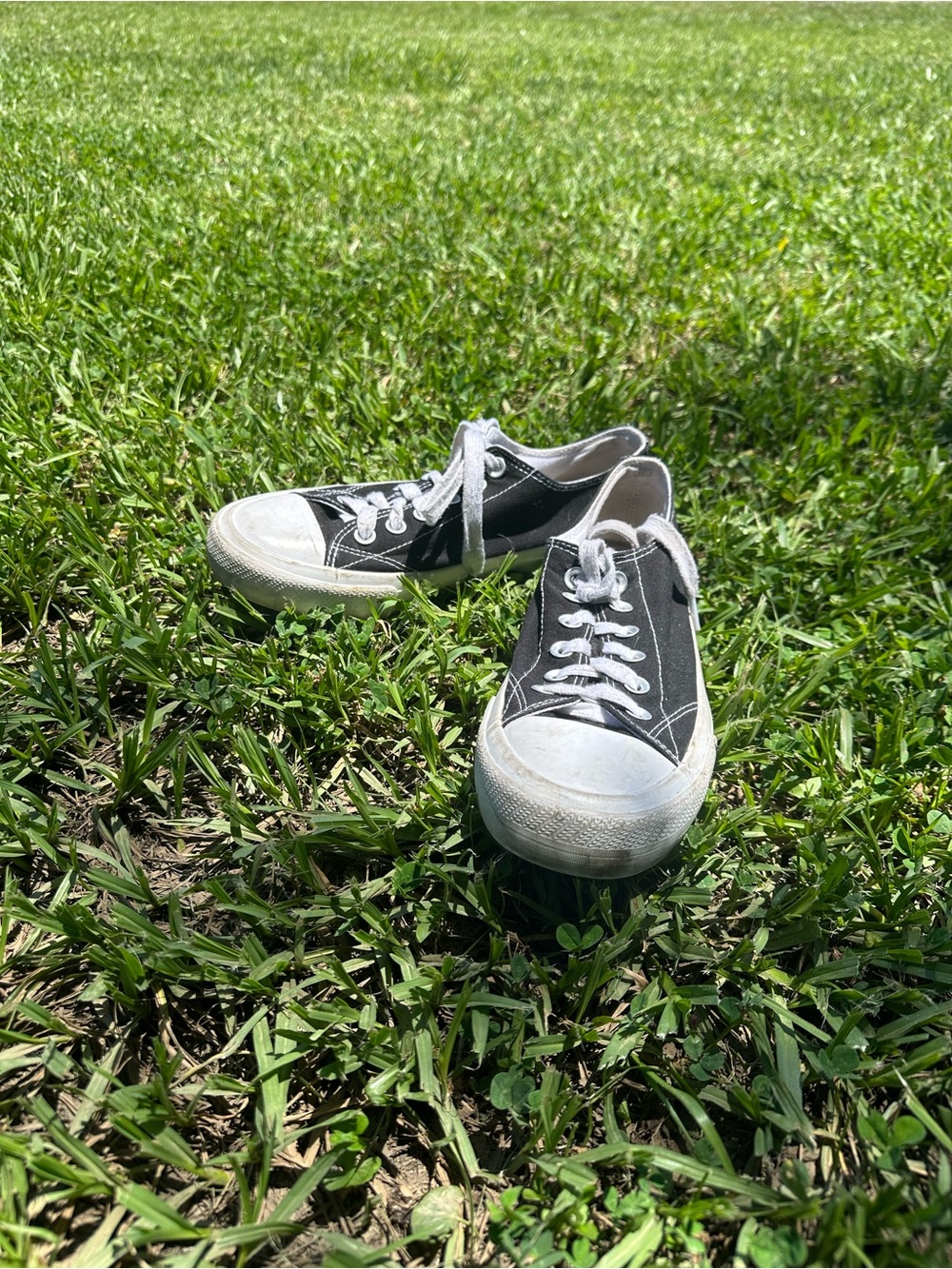 Black Canvas Low-Top Sneakers with White Soles